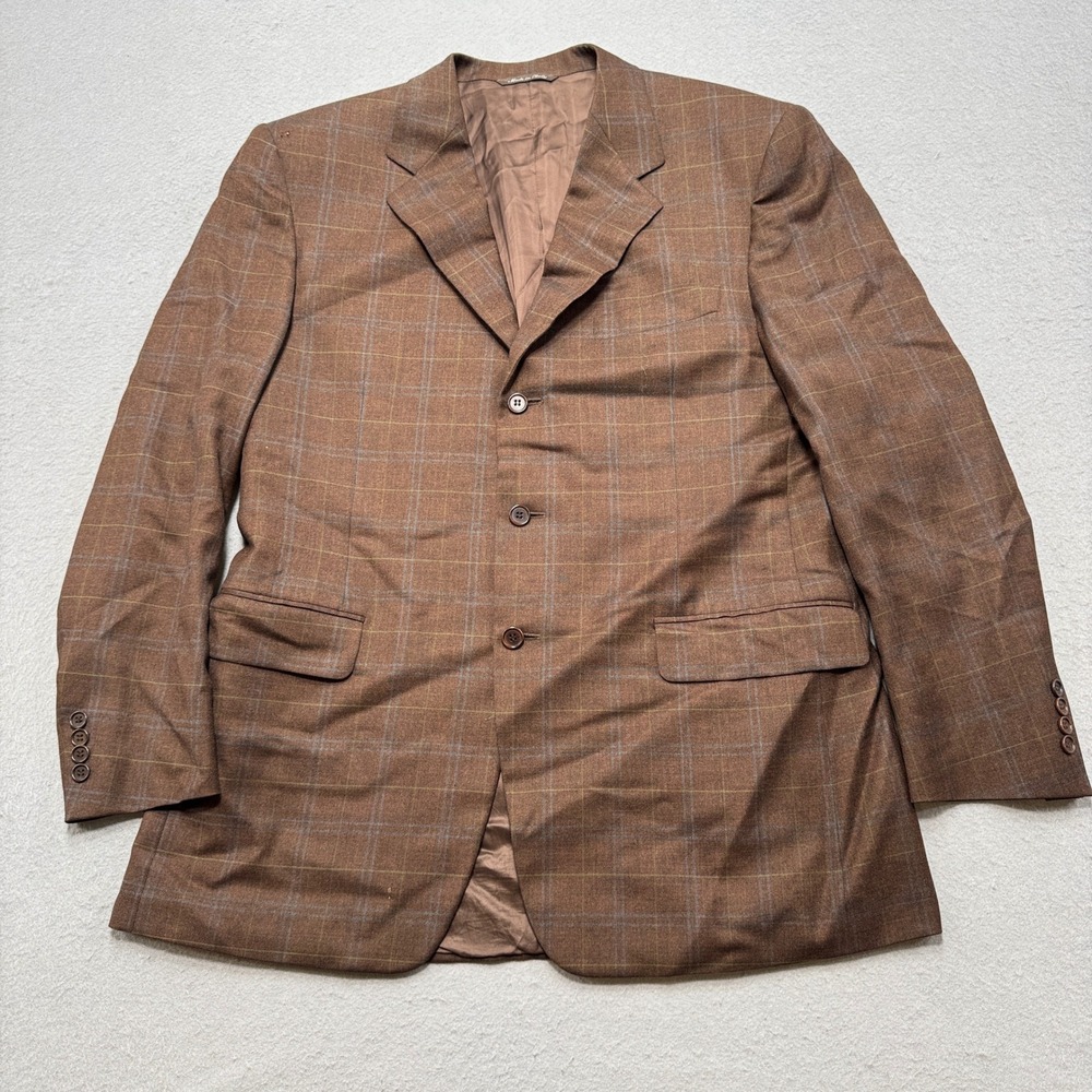 Canali Blazer Mens 44 Brown Plaid Super 120s Wool 3-Button Sport Coat Italy Made